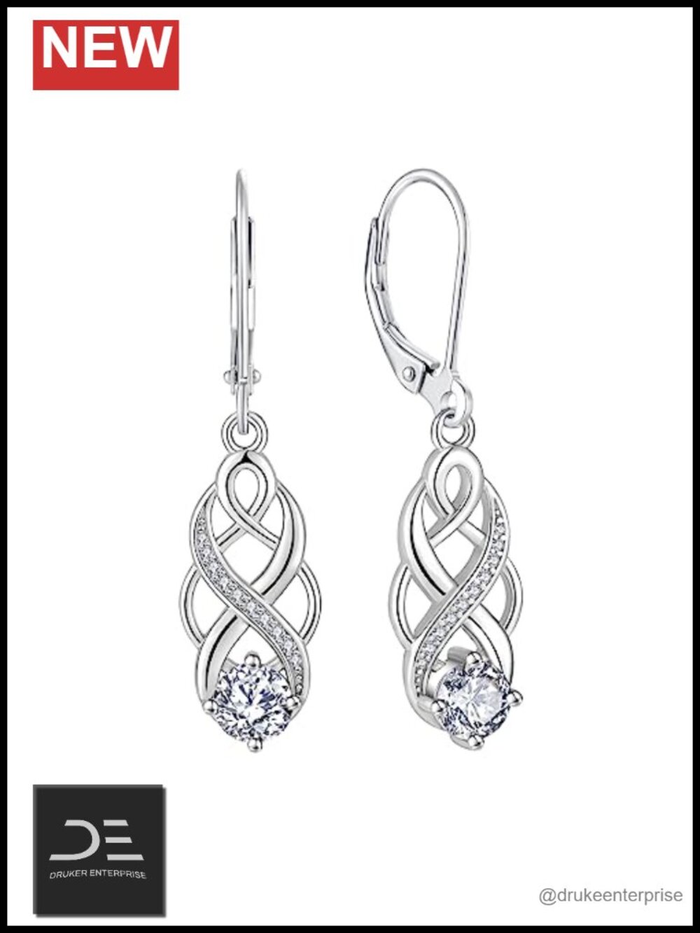 925 Sterling Silver Celtic Knot Drop Earrings Women 18k White Gold Plated